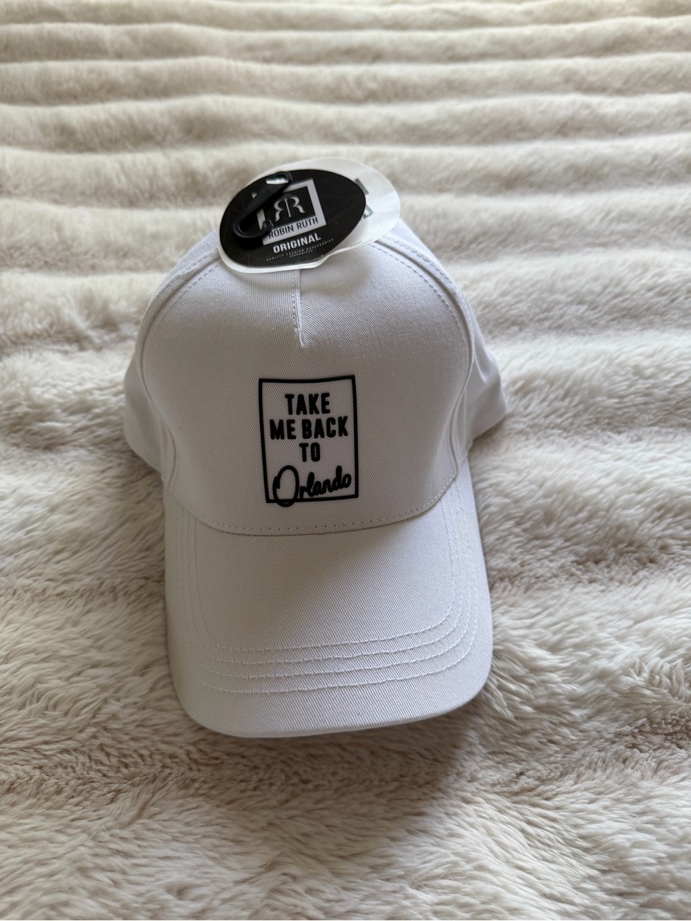 Robin Ruth White Baseball Cap "Take Me Back to Orlando"